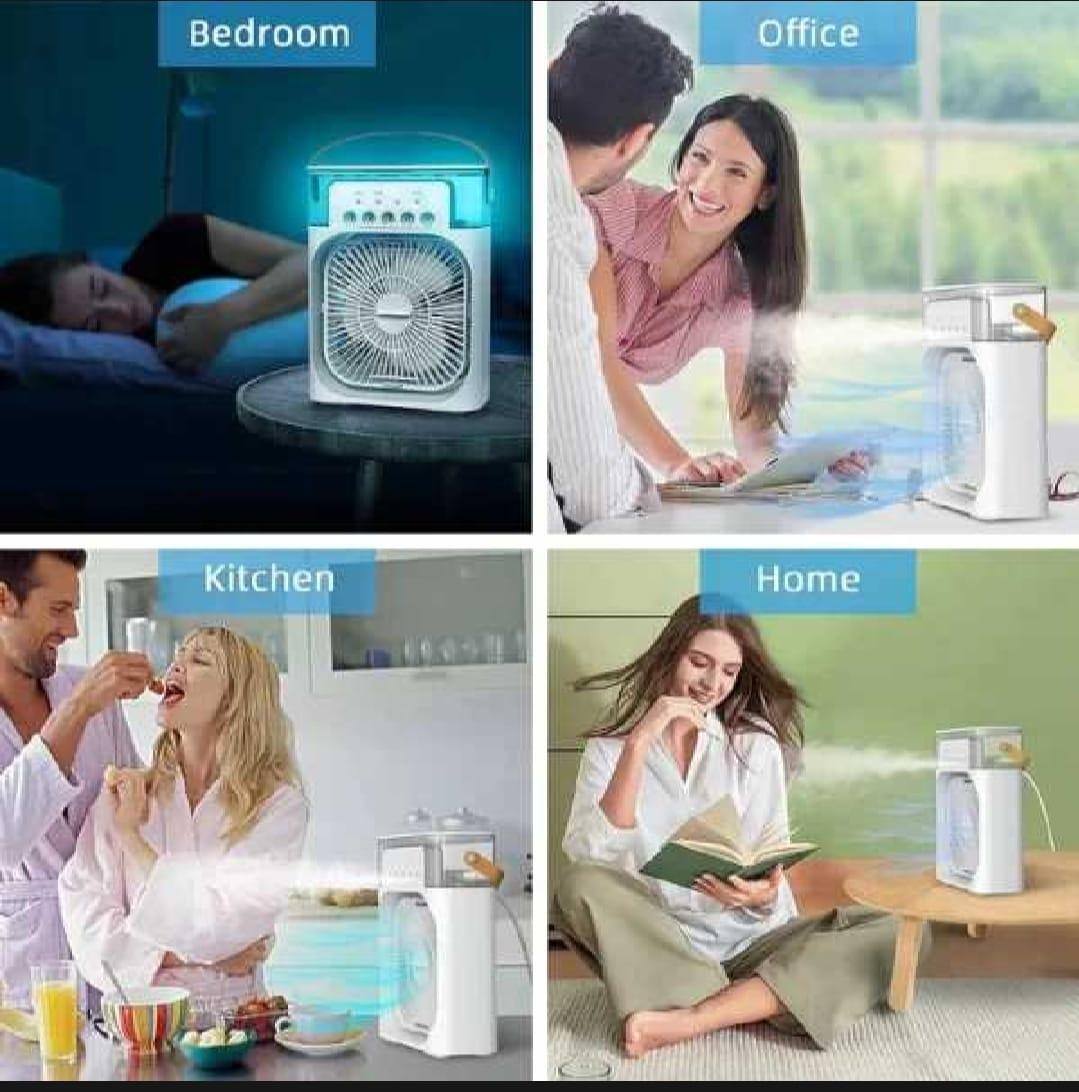 Portable USB Mini Air Cooler Fan – 3-Speed Personal Air Conditioner with Mist Humidifier & LED Light