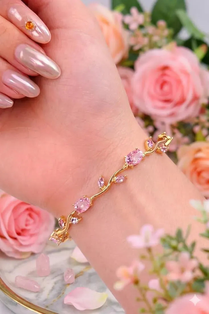 Elegant Crystal Floral Charm Bracelet Set for Women – 2 Pcs Adjustable Gold & Silver Plated Fashion Bracelets