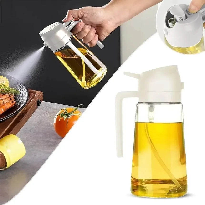 2-in-1 Glass Oil Sprayer & Dispenser Bottle – Leakproof Kitchen Oil Spray Bottle for Cooking, BBQ, Salad & Air Fryer