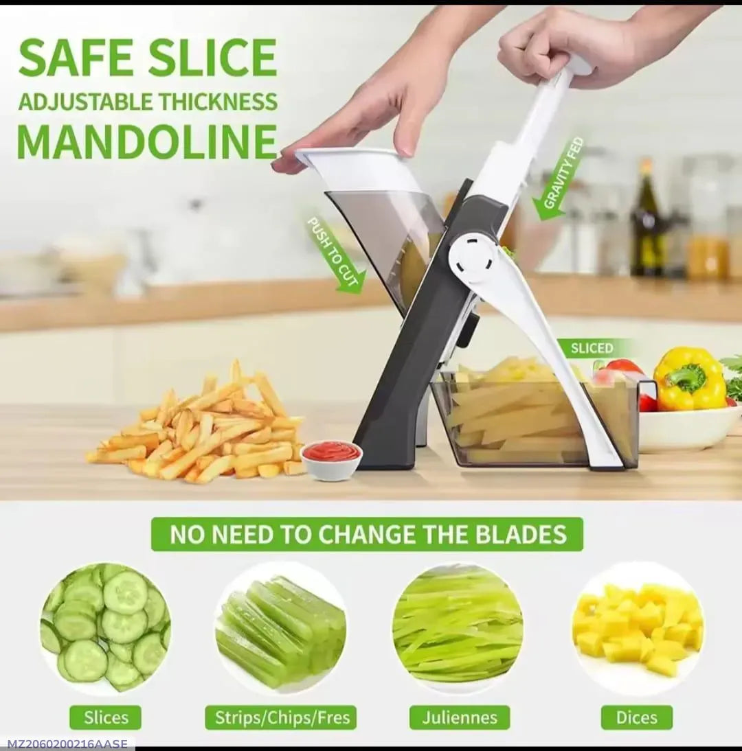 Multifunction Vegetable & Fruit Slicer – Manual Mandoline Cutter with Storage Container