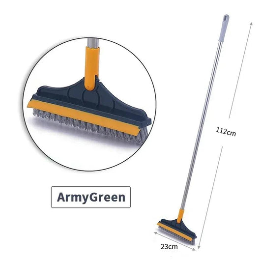 2-in-1 Floor Scrubber Wiper Brush with Long Handle – V-Shaped Cleaning Brush & Rubber Squeegee for Tiles, Marble, Bathroom & Kitchen Floors