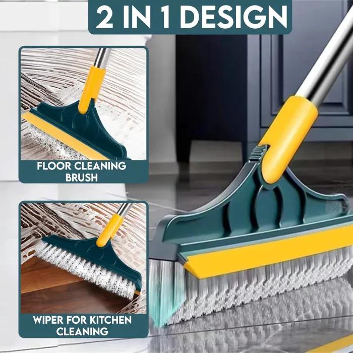 2-in-1 Floor Scrubber Wiper Brush with Long Handle – V-Shaped Cleaning Brush & Rubber Squeegee for Tiles, Marble, Bathroom & Kitchen Floors