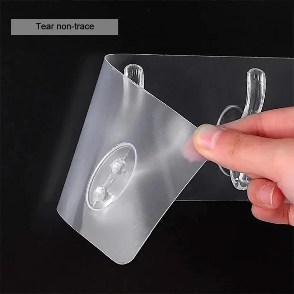 6-Hook Self-Adhesive Wall Mounted Organizer Rack – Waterproof Transparent Multi-Purpose Hanging Hooks for Bathroom, Kitchen & Home