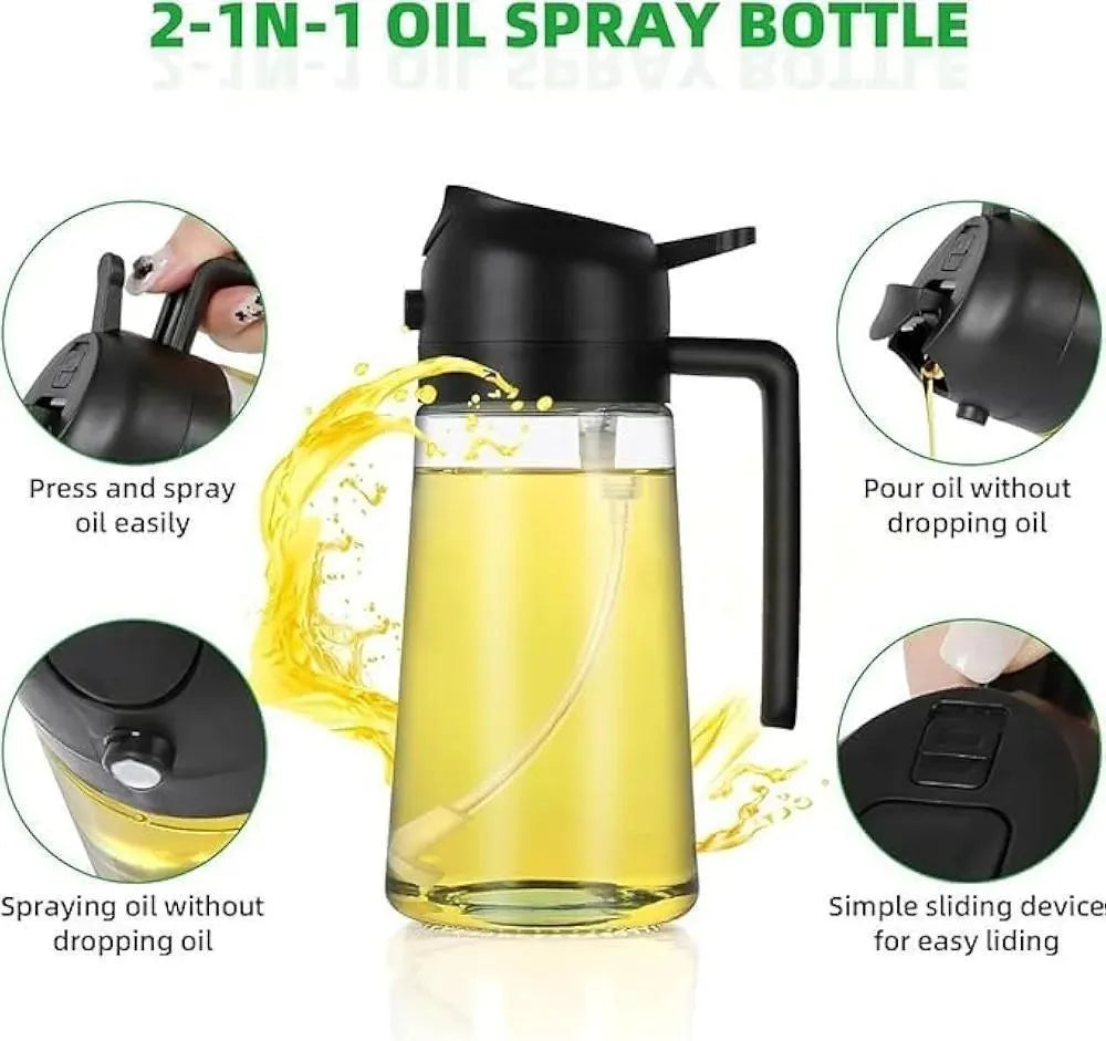 2-in-1 Glass Oil Sprayer & Dispenser Bottle – Leakproof Kitchen Oil Spray Bottle for Cooking, BBQ, Salad & Air Fryer
