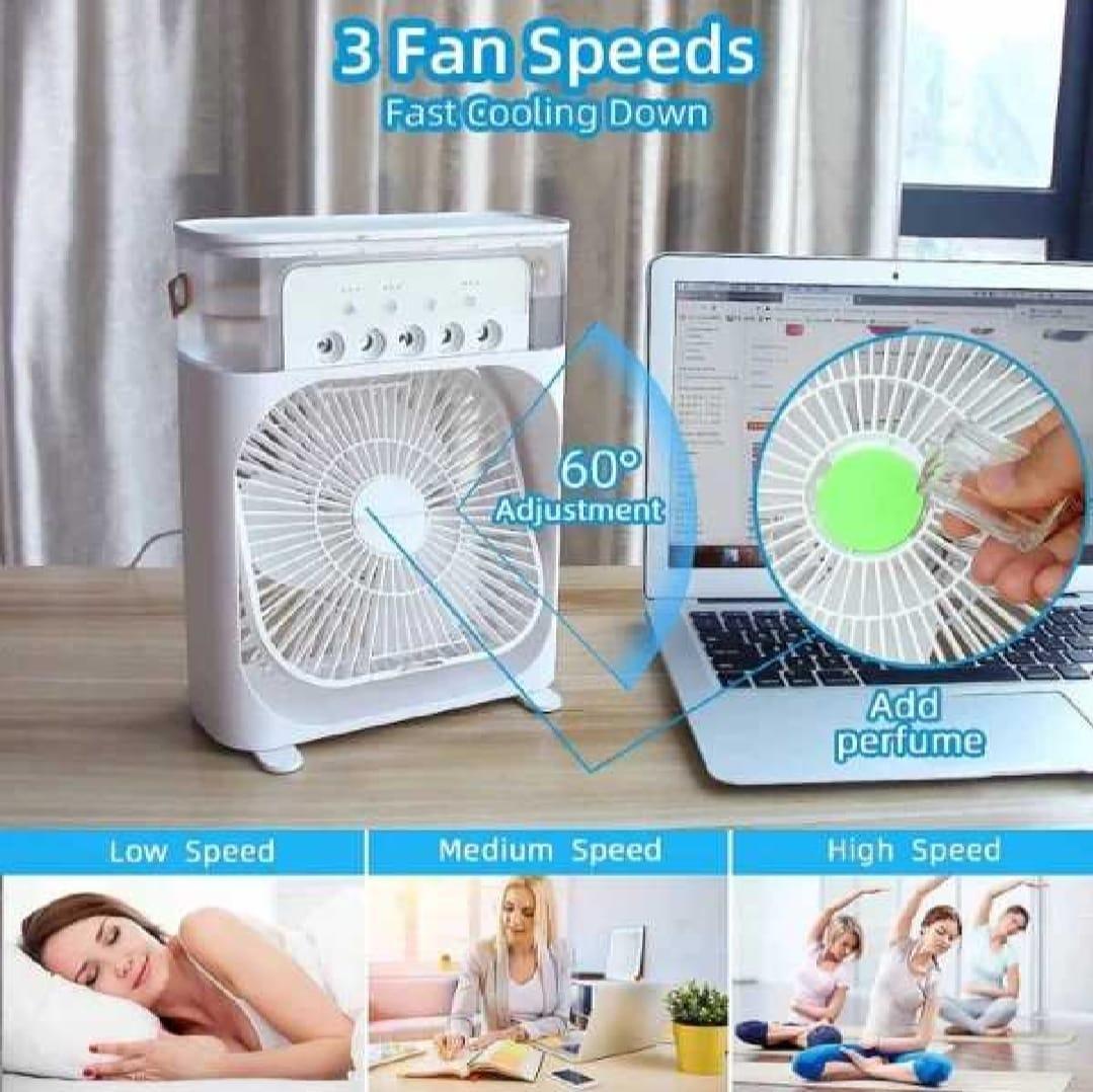 Portable USB Mini Air Cooler Fan – 3-Speed Personal Air Conditioner with Mist Humidifier & LED Light