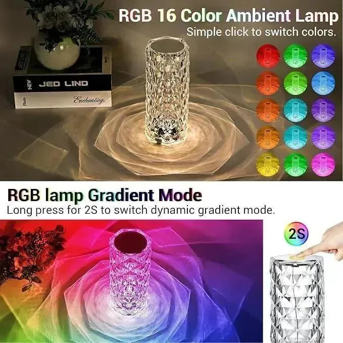Modern Crystal LED Table Lamp – USB Rechargeable Diamond Touch Night Light for Bedroom & Home Décor