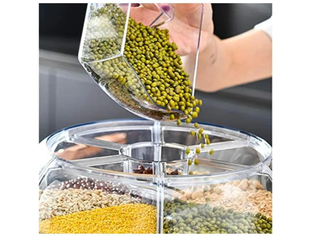 360° Rotating Multi-Grid Grain Storage Container – Airtight Cereal & Rice Dispenser with Easy Pull Drawer