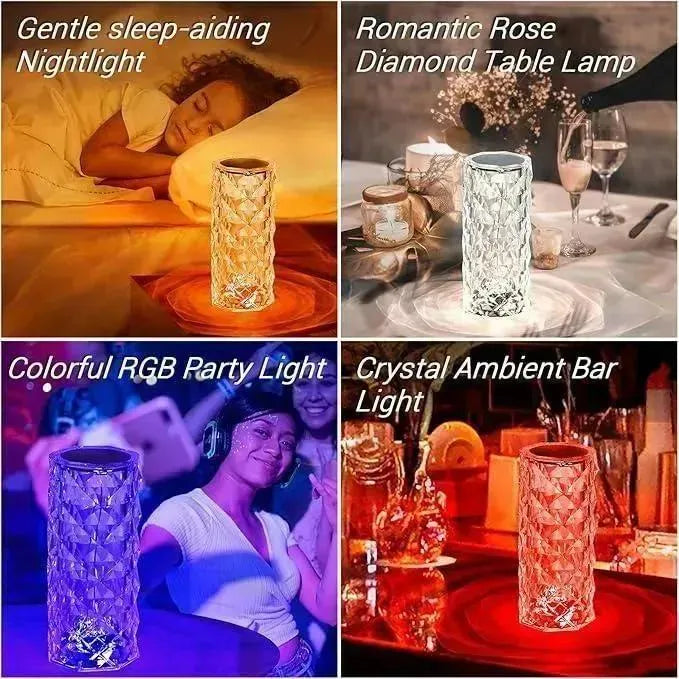 Modern Crystal LED Table Lamp – USB Rechargeable Diamond Touch Night Light for Bedroom & Home Décor