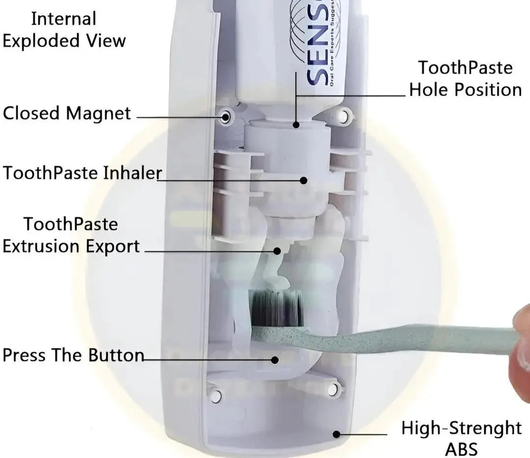 Wall Mounted Automatic Toothpaste Dispenser with 5-Slot Toothbrush Holder | No-Touch Bathroom Organizer
